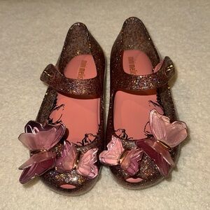 Girls mini Melissa size 6 pink butterfly shoes